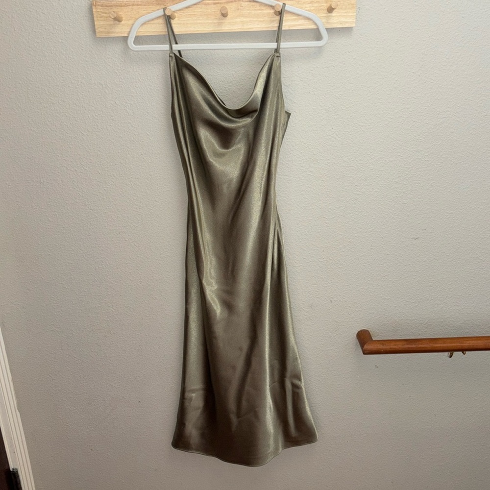 Birdy grey Lisa shiny moss midi bridesmaid dress